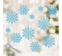 30 Adornos de Copo de Nieve de Navidad, Copo de Nieve Colgante con Purpurina para árbol de Navidad y Decoraciones de Guirnalda (Azul Claro)