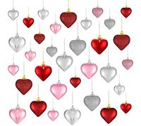 30 Adornos de Corazón de San Valentín, Bolas de Corazón de 3 Estilos de Colores Diferentes Bolas de Árbol de Navidad en Forma de Corazón Decoraciones Colgantes para Aniversario Boda, 2 Tamaños