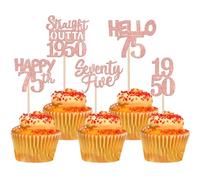 30 adornos para cupcakes de 75 cumpleaños con purpurina para setenta y cinco felices 75 púas para cupcakes de 1948 para saludar a 75 fabulosos 75 cumpleaños, aniversario, fiesta, suministros de decoración de pasteles, oro rosa