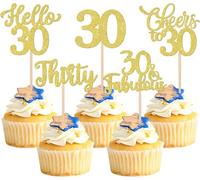 30 adornos para tartas de cumpleaños 30 con purpurina, 30 alegres a 30 cupcakes, 30 y fabulosos tercios para decoración de tartas, para saludos en 30 cumpleaños, aniversario, fiesta, decoración de