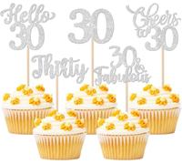 30 adornos para tartas de cumpleaños 30 con purpurina, 30 alegres a 30 cupcakes, 30 y fabulosos tercios, decoración para tartas de 30 cumpleaños, aniversario, fiesta, decoración de tartas, color