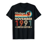 30 Años 30 Cumpleaños Vintage Noviembre 1991 Hombres Mujeres Camiseta