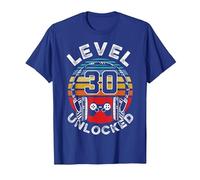30 Años Cumpleaños Cool Gamer Level 30 Unlocked Camiseta, Hombre, Azul Real, L