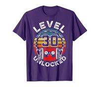 30 Años Cumpleaños Cool Gamer Level 30 Unlocked Camiseta, Hombre, Morado, L