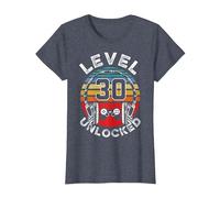 30 Años Cumpleaños Cool Gamer Level 30 Unlocked Camiseta, Mujer, Azul Jaspeado, L