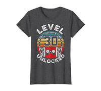 30 Años Cumpleaños Cool Gamer Level 30 Unlocked Camiseta, Mujer, Jaspeado Oscuro, L