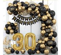 30 Años Decoracion Cumpleaños, Globos 30 Cumpleaños Hombres, Decoraciones Fiesta Oro Negro 30er Globos cumpleaños con Pancarta Feliz para Hombres y Mujeres Dfiesta de cumpleaño 30 Años Decoracione