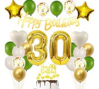30 años decoración cumpleaños oro verde, Globos 30 años Mujer Hombre, Globos Cumpleãnos 30 oro, Decoración fiesta 30 cumpleaños Mujer Hombre, Topper Tarta 30 oro, Globos fiesta 30 años oro verde