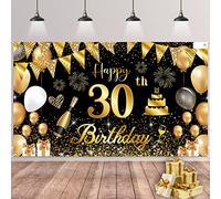 30 Años Decoración de Fiesta de Cumpleaños,Oro Negro Grande Póste 30 Aniversario Feliz Cumpleaños Pancarta,30 Hombre Mujer Pancarta 30 Fiesta de Cumpleaños