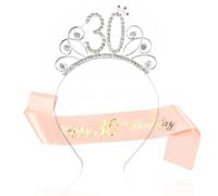 30 Años Mujer Decoration Banda y Tiara, Decoración de Fiesta de Cumpleaños con Corona de Rosas en Oro Rosa