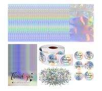 30 Bolsas Con Cierre Láser, 100 Tarjetas De Agradecimiento, 500 Pegatinas De Agradecimiento, 1 Paquete De Restos De Papel, Bolsas Selladas De Colores, Empaques De Regalo De Agradecimiento