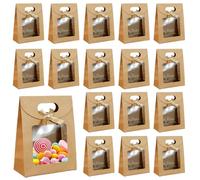 30 bolsas de regalo de papel kraft con ventana, 12 x 16 x 6 cm, con asas, para bodas, Navidad, banquetes, regalos, dulces, galletas y aperitivos