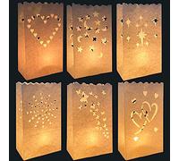 30 bolsas de vela, linterna papel, resistente a las llamas, reutilizables, blancas luminarias, mariposas, estrellas y lunas, diseñado para bodas, fiestas románticas, bodas, decoración
