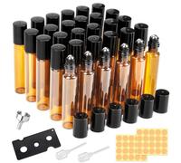 30 botellas de cristal enrollables para aceite esencial, botella vacía de 10 ml para aceites con bola de acero inoxidable, aceites esenciales, para aceites esenciales, lociones, perfumes, masajes