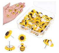 30 chinchetas decorativas de plástico con diseño de abejas y girasoles, con caja, tachuelas de corcho, chinchetas decorativas para tablero de corcho, tablón de anuncios, fotos, decoración de pared y