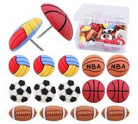 30 chinchetas decorativas de resina para fútbol, baloncesto, béisbol, rugby, chinchetas con una caja para tablón de anuncios, tablero de corcho, mapa de pared de fotos, 5 estilos