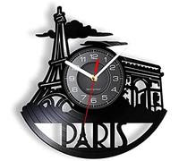 30 cm Reloj de Pared Vintage Paris Disco de Vinilo Reloj de Pared Francés Decoración del hogar Francés Skyline Torre Eiffel Álbum de Referencia Música Disco de Vinilo Reloj de Pared