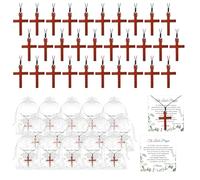 30 collares de cruz de madera de nogal natural para hombres y mujeres, collar de cruz de madera a granel con tarjetas de oración del Señor, bolsas de organza, pequeño colgante religioso de madera