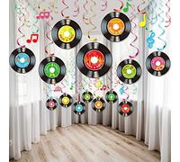30 Decoración de Fiesta de Música Rock and Roll de Años 50 Recorte de Nota de Registro Colorido Señal de Decoración de Pared con Decoraciones de Techo de Remolinos Colgantes para Fiesta