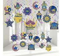 30 Decoraciones de Ramadán Mubarak Remolino Colgante de Eid al-Fitr Dorado Brillante Serpentina de Lámina de Techo de Linterna de Luna Estrella para Fiesta Egipcia (Azul Púrpura Oscuro Oro)