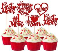 30 decoraciones para tartas Happy Mother's Day, corazón con purpurina colorida, #1 Mom Best Mom Cupcake Toppers Decoración para Cake Topper Decoración para Pastel Decoraciones para Feliz Día de la