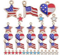 30 dijes de bandera americana, colgantes patrióticos en forma de estrella y 30 dijes de estrella esmaltados para el día de la independencia, adornos de bricolaje para hacer joyas, colores mezclados