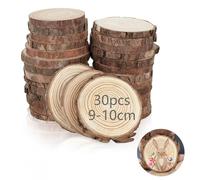 30 discos de madera de 9-10 cm, redondos, sin tratar, discos de madera para manualidades, 1 cm de grosor, círculos de madera inacabados, para decoración, Navidad, manualidades, escritura en madera