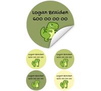 30 Etiquetas redondas personalizadas para niños - Pegatinas adhesivas para objetos, para guardería y escuela. Impermeables (Dinosaurios, 30 uds)