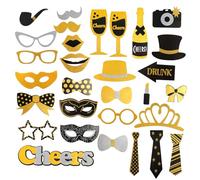 30 Foto Props de Fiesta Divertidos Accesorios de Photo Booth Mixtos de Sombrero, Pintalabios, Corazones y Más para Bodas, Cumpleaños, Mardi Gras, Discoteca y Eventos Sociales
