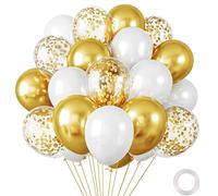 30 globos blancos y dorados de diferentes tamaños de 12 a 10 pulgadas, kit de globos de confeti dorado metálico para cumpleaños, boda, graduación, baby shower, decoración de fiesta temática