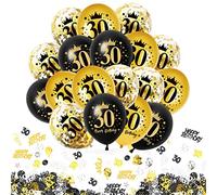 30 Globos de 30 Cumpleaños,30 Cumpleaños Decoración Negro Oro, 21 pulgadas, 30 happy birthday Globo de Látex, Globos de Confeti Dorado para Niños Niñas Fiestas