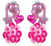 30 globos de aluminio rosa intenso para muñeca de princesa, globos de estrella de corazón rosa, kit de globos de látex para decoración de fiesta Barbie, telón de fondo de fotos de despedida de