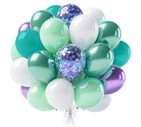 30 globos morados y verdes de diferentes tamaños de 12 a 10 pulgadas, kit de globos de confeti metálico morado y verde para niñas, cumpleaños, baby shower, decoración de fiesta temática bajo el mar
