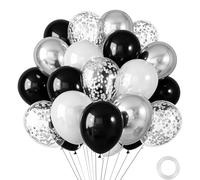 30 globos negros y plateados de diferentes tamaños de 12 a 10 pulgadas, kit de globos de confeti plateado metálico para cumpleaños, boda, baby shower, decoración de fiesta temática