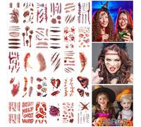 30 hojas cicatrices Halloween,heridas Halloween,tatuajes Halloween,cicatrices temporales,tatuajes adhesivos,sangre zombie para rascar,maquillaje carnaval,accesorios maquillaje aterradores,cosplay
