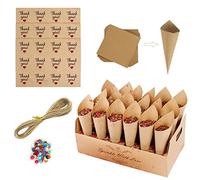 30 hojas de papel kraft con bandeja de soporte, cuerdas, pegatinas y confeti de colores mixtos, juego de cajas de cono kraft para boda con pétalos, ramos, decoraciones de dulces para bodas, fiestas