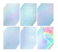 30 hojas de pegatinas holográficas transparentes, 210 x 297 mm, lámina brillante para ventanas, lámina holográfica autoadhesiva, lámina de vinilo A4, resistente al agua para manualidades (6 diseños)