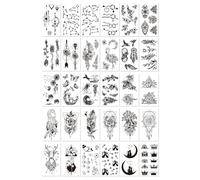 30 Hojas De Pegatinas Negras Impermeables De Moda Con Diseños De Tatuajes Temporales Con Signos Del Zodíaco, Ballenas Y Estampados Florales.