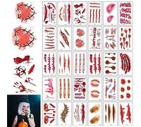 30 Hojas Halloween Cicatrices Heridas Tatuajes, Realista Horror Heridas Tatuajes de Maquillaje, Pegatinas de Tatuaje Temporal a Prueba de Agua, Zombie Cicatrices Tatuajes