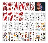 30 Hojas Halloween Tatuajes Temporales, Tatuaje de Halloween Pegatinas con Arañas, Cicatrices, Calabazas, Halloween Zombie Cicatrices Tatuajes Pegatinas para Niños Niñas Adultos