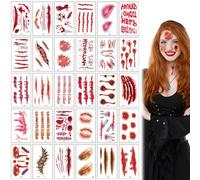 30 hojas Más de Patrones Halloween Cicatrices Pegatinas, Maquillaje Zombie, Realista Horror Tatuaje, Hombre Mujer Etiqueta Impermeable Temporal, Cosplay, Partido