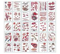 30 Hojas Tatuajes Temporales Halloween, Tatuaje de Cicatriz de Halloween, Pegatinas Heridas Halloween, Zombie Cicatrices Tatuajes Pegatinas, Heridas Cara Halloween para Mascarada Carnaval Cosplay (A)