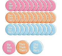 30 insignias de Pronombre - Botones de identidad de género pastel en ellos/ellos, ella/ella, él/él - Pines inclusivos de 1.25 pulgadas para eventos, lugar de trabajo, escuela y campañas de