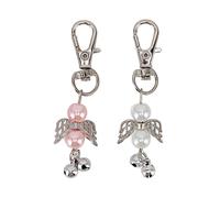 30 juegos de llavero de ángel, llavero de perla con campana de ángel rosa y blanco, decoración para fiesta de bienvenida al bebé, bolsa de regalo, etiqueta, colgante de llave, favores