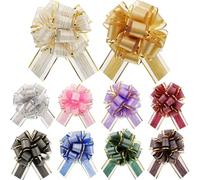 30 lazos grandes premontados envueltos para regalo, caja de regalo para decoración navideña, flores tiradas a mano, cinta de organza, diseño a rayas, colores vibrantes, fácil de usar, compacto y