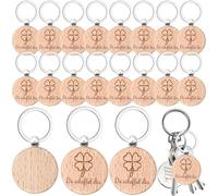 30 llaveros de madera con trébol de la suerte, redondo, amuleto de la suerte, llavero, trébol, personalizable, de madera, para decoración de bricolaje, regalos