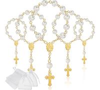 30 Mini Rosarios Cuentas de Rosario de Bautismo Rosarios de Bautismo de Dedos a Granel con Bolsas de Organza para Primera Comunión Bautizo Navidad Favores de Fiesta de Bodas (Oro)
