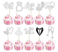 30 paquetes de decoración de compromiso She Said Yes decoración para tartas de novia cupcake decoración de Miss to Mrs pastel decoración para compromisos bodas novia tema fiesta decoración plata