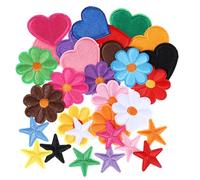30 parches bordados para planchar para ropa, varios estilos, flores, corazón, estrella, parches coloridos de 5 estrellas y corazón, parches para coser para mochilas, chaquetas, sombreros, accesorios
