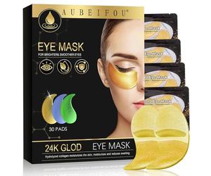 30 pares Gold Nutre Parches Ojos,Mascarilla para el contorno de ojos hidratante y refrescante,Cuidado eye Parches,mejora la apariencia de la piel del contorno de ojos,ayuda a revitalizar(Dorado)